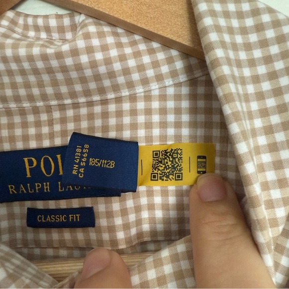 Lauren Ralph Lauren Tan Gingham Poplin Casual Button Down Dress Shirt XL Preppy - Picture 6 of 8